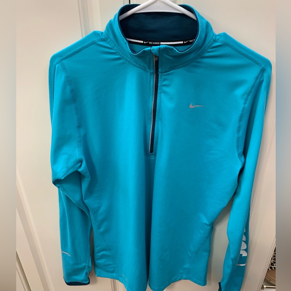 NIKE Dri-Fit Women’s Running 1/4 Zip Turquoise Blue Pullover Size L EUC